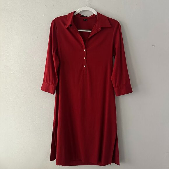 Theory Red Button Front Shirt Dress — Size M, Classic Minimalist Style - Picture 3 of 7